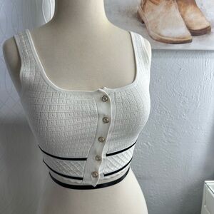 Babaton Black and White Fitted Tank Top with Crop Design